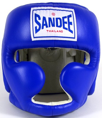Buy the Sandee Closed Face Leather Head Guard - Blue online at Fight Outlet