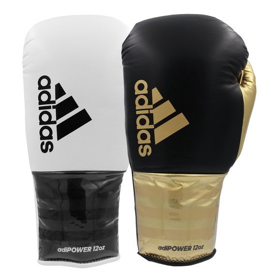 Adidas AdiPower Lace Boxing Gloves, Black/Gold