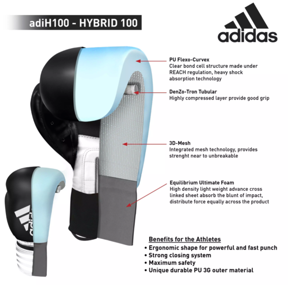Adidas Hybrid 100 Boxing Gloves, Black White