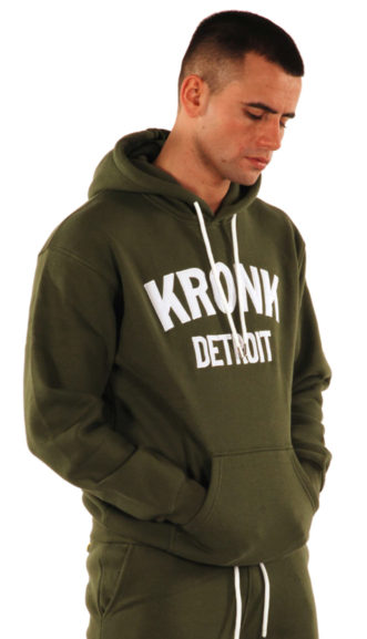 KRONK Detroit Applique Hoodie Regular Fit Military Green with White logo
