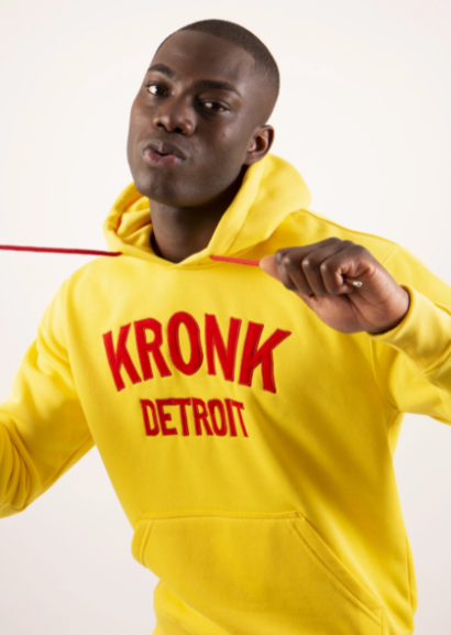 KRONK Detroit Applique Hoodie Regular Fit, Yellow with Red logo