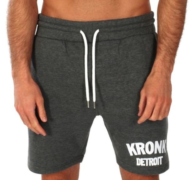 KRONK Detroit Applique Jog Shorts, Charcoal Melange/White