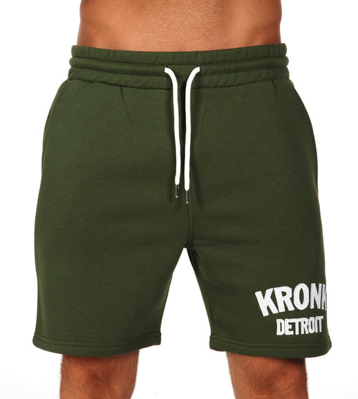 KRONK Detroit Applique Jog Shorts, Military Green/White