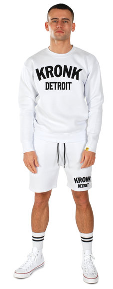 KRONK Detroit Applique Jog Shorts, White/Black