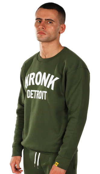 KRONK Detroit Applique Sweatshirt Regular Fit, Military Green/White