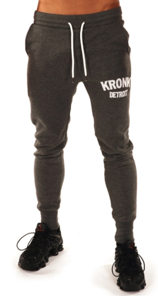 Buy the Kronk Detroit Joggers Regular Fit - Charcoal with White Applique logo online at Fight Outlet
