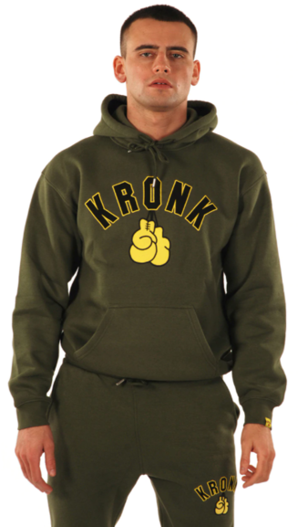 KRONK Gloves Applique Hoodie Regular Fit Military Green with Black & Yellow logo