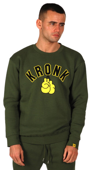 KRONK Gloves Applique Sweatshirt Regular Fit, Military Green/Black/Yellow
