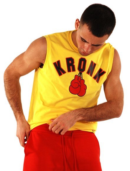 KRONK Gloves Sleeveless T Shirt, Yellow/Black/Red