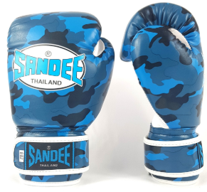 Buy the Sandee Authentic Kids Velcro Camo Blue/White Synthetic Leather Boxing Glove online at Fight Outlet