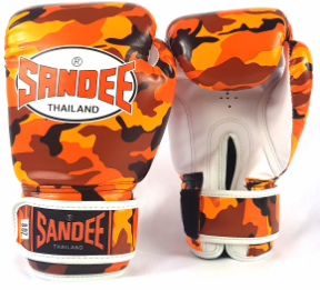 Sandee Authentic Kids Velcro Camo Orange/White Synthetic Leather Boxing Glove