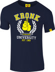 View the Kronk University Pain & Fame Slimfit vintage style printed T shirt, Navy online at Fight Outlet