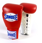 View the Sandee Authentic Lace Up Pro Fight Boxing Gloves Leather- Red/White online at Fight Outlet