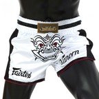 View the Fairtex Slim Cut Muay Thai Shorts - Vanorn - White online at Fight Outlet