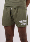 View the KRONK Single Stripe Detroit Applique Lined Shorts, Military Green/White online at Fight Outlet