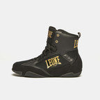 View the LEONE 1947 PREMIUM BOXING BOOTS - Black/Gold online at Fight Outlet