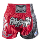 View the Sandee Unbreakable Red/Black/White Thai Shorts online at Fight Outlet