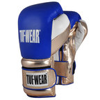 View the Tuf Wear Apollo Velcro Metalic Leather Sparring Glove  Blue/White/Metalic Gold online at Fight Outlet